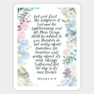 Blue and Purple Watercolour Florals with Matthew 6 Sticker